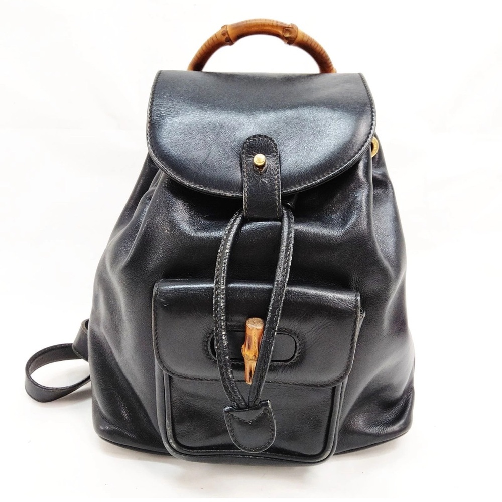 Gucci Vintage Bamboo Handle Mini Backpack Leather Black
